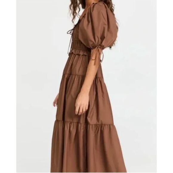 En Saison Poplin Tiered chocolate Midi Dress - Picture 4 of 5